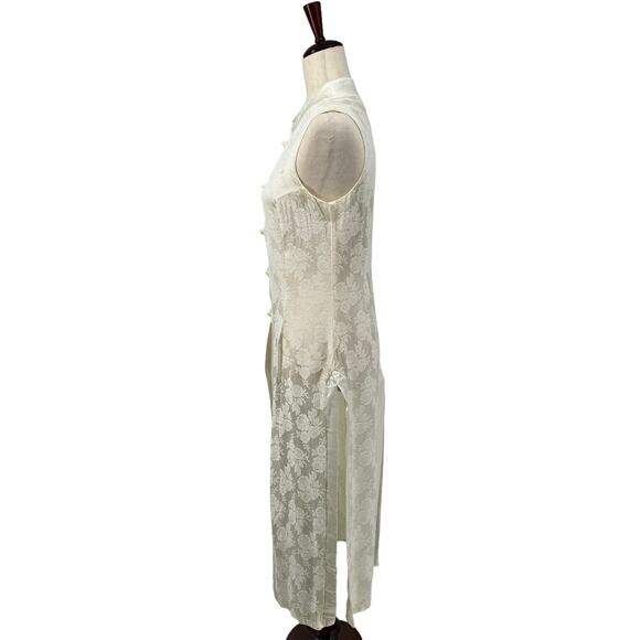 Vtg Cache High Collar Button Down Longline Vest 8 White Phoebe Buffay Coquette - Picture 5 of 11